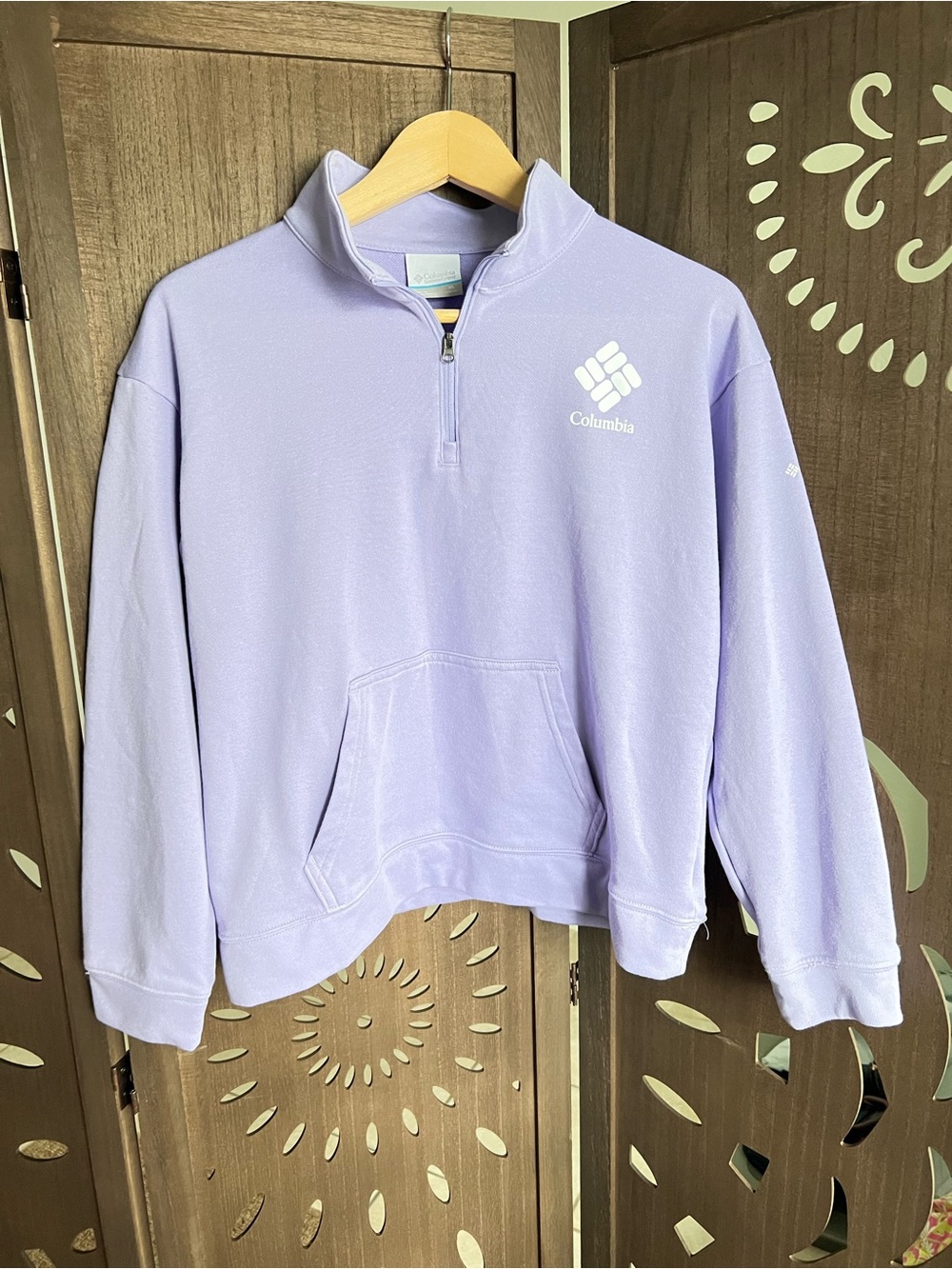 Columbia 1/4 Zip Pullover XL Lavender Kangaroo Pocket Logo Outdoor Sweatshirt